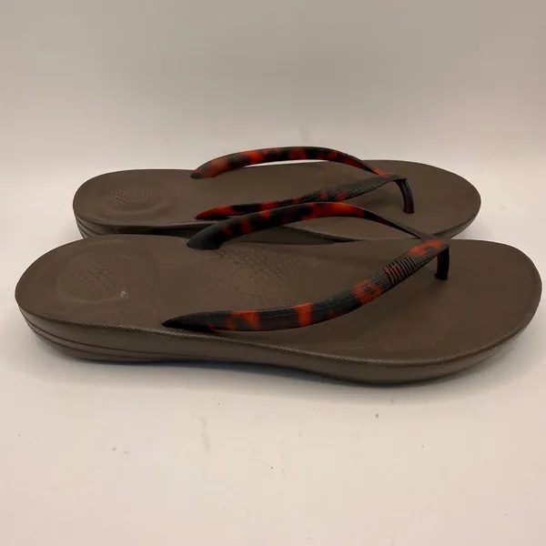 FitFlop iQushion Tortoiseshell Flip Flops Chocolate Brown Turtle Womens 7 NEW - Image 2