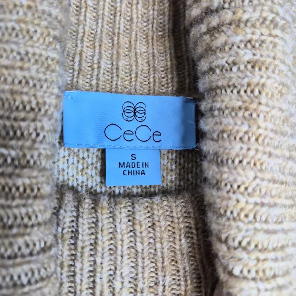 CeCe Ski Sweater Womens Small Camel Tan Turtleneck Skier Graphic Knit Apres Cozy - Image 7