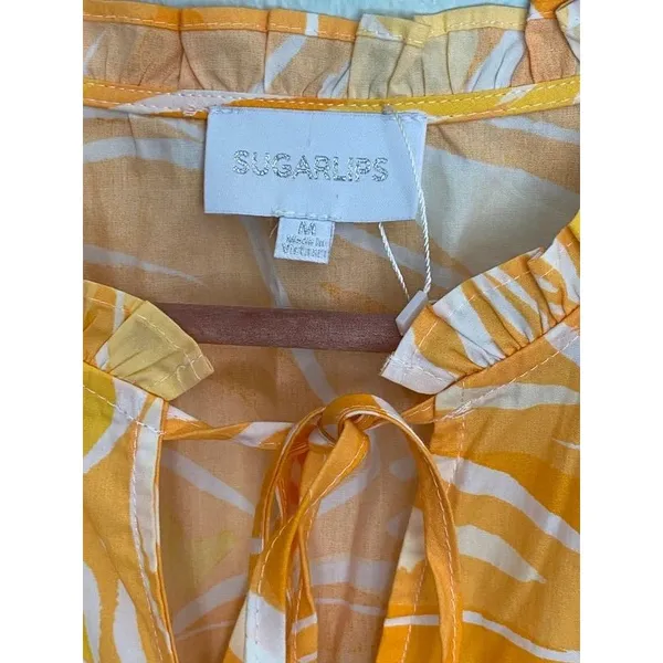 Sugarlips Floral Ruffle Mini Dress Yellow Size M Cotton - Image 6