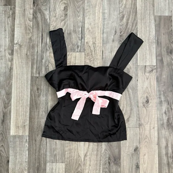Princess Polly Coquette black and pink satin bow top - Image 2