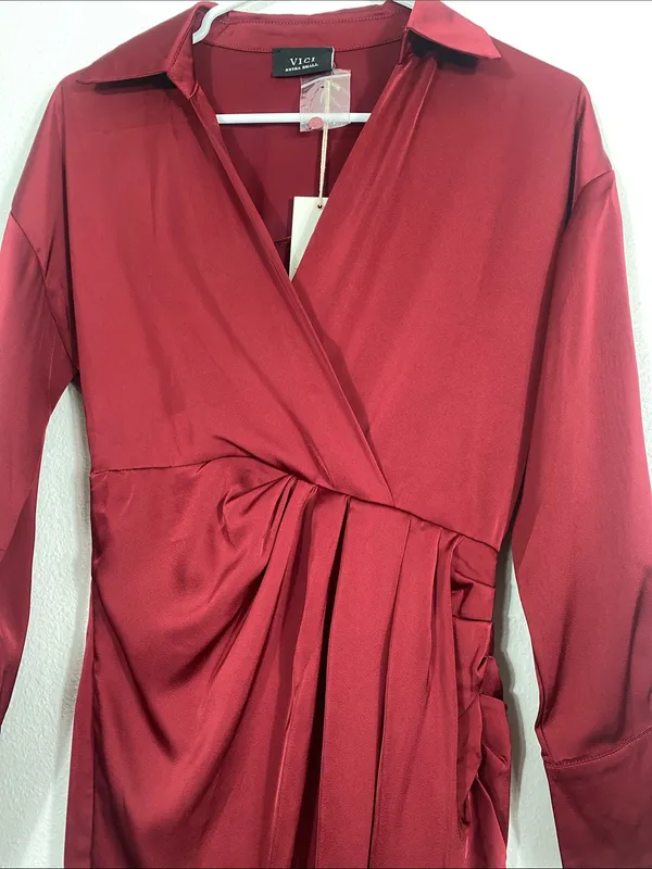 Vici Burgundy Satin Twist-Waist Midi Dress Size Xs - Image 4