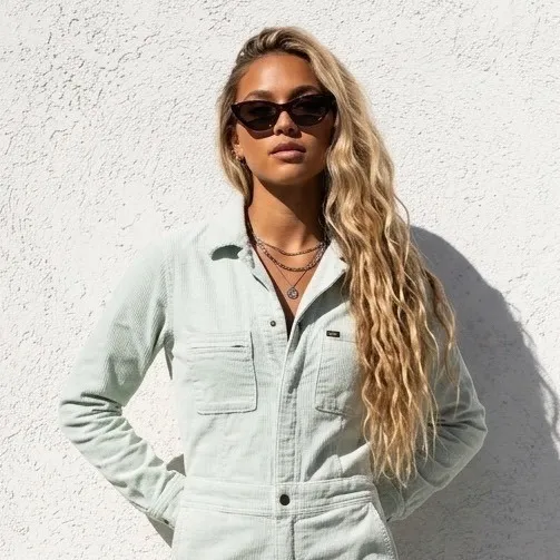 Free People Lee Union-Alls Womens Mint Green Corduroy Jumpsuit Boiler Suit XS - Image 2