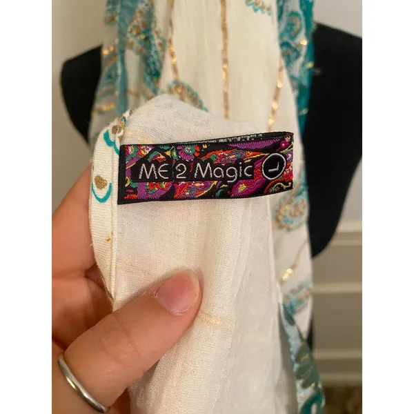 Anthropologie Me 2 Magic Boho Tassel Green White Sequin Dress Flutter Sleeve - Image 7