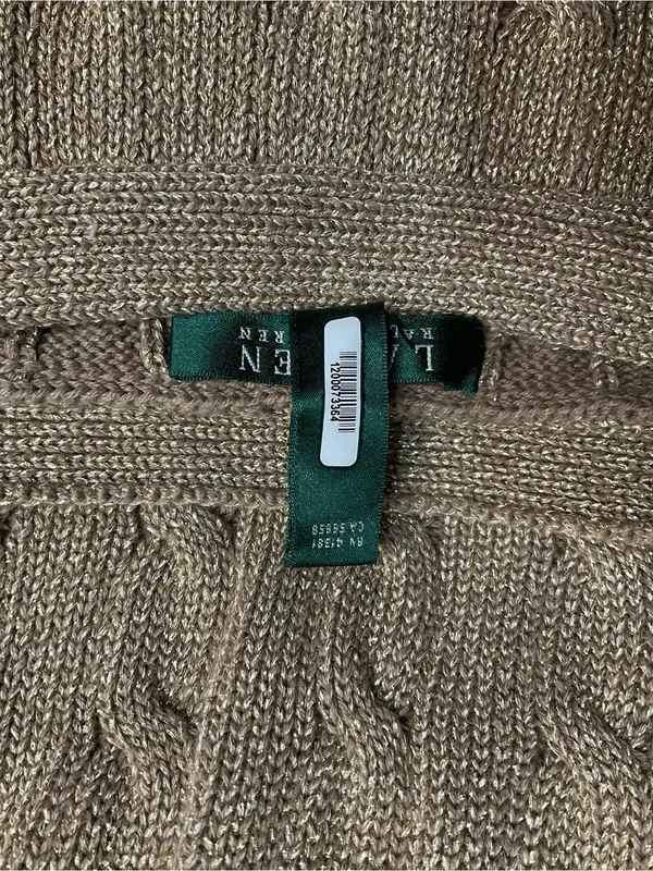 Lauren Ralph Lauren Metallic Gold Cable-Knit Boatneck Sweater Size Medium - Image 4