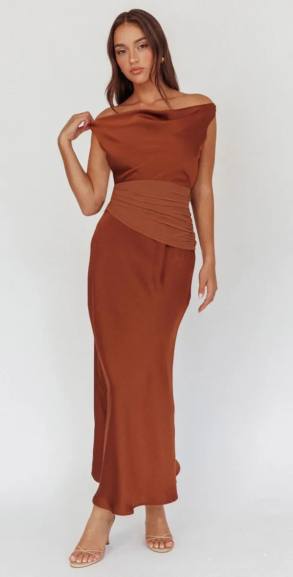 Selfie Leslie Isabella Open Cowl Back Maxi Dress Cocoa - Image 3