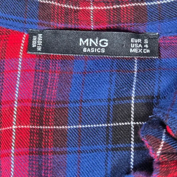 Mango MNG Basics Womens Annie Red Blue Plaid Long Sleeve Button‎ Up Shirt Size 4 - Image 3