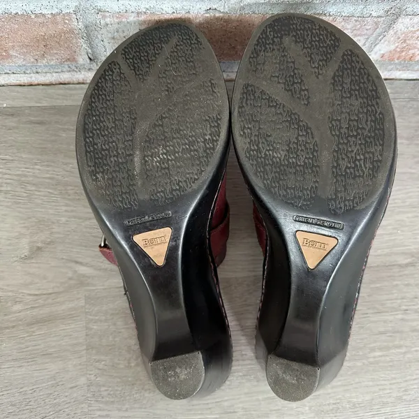 Born Slip On Clogs Red Burgundy Leather Y2K Size 9 Boho 90s Vintage Eclectic - Image 9