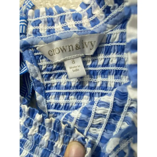 Crown & Ivy Blue Gingham Smocked Midi Dress Sleeveless Womens Size 8 Excellent - Image 12