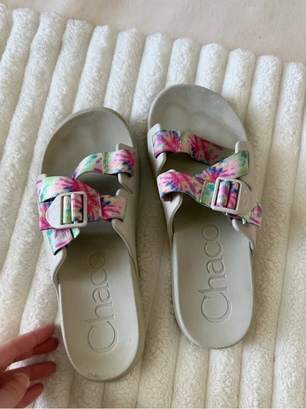 Chacos Chaco Slide Sandals with Pink & Green Tie-Dye Straps - Image 4