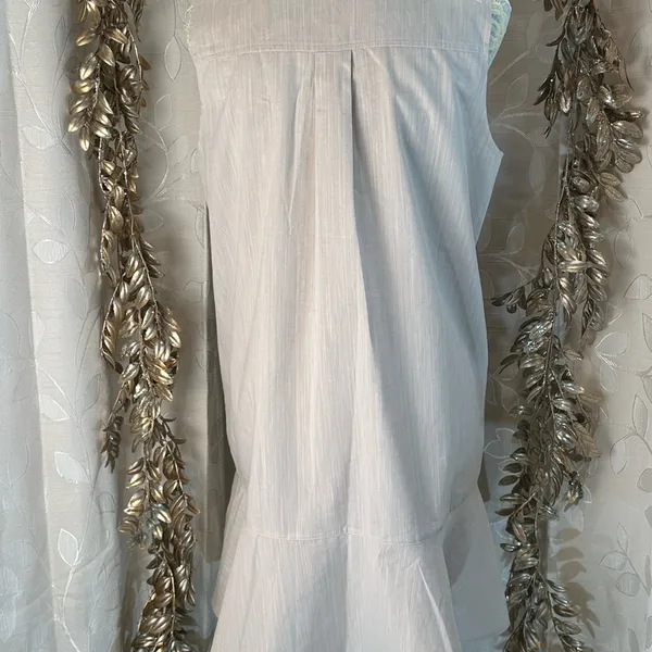 Sleeveless Beige‎ Cotton Linen Ruffle Hem Shirt Dress M NWT Pockets Chic - Image 5