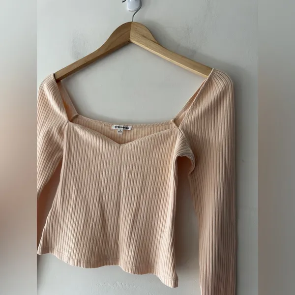 Reformation Peachy‎ Cream October Knit Ribbed Top Sweetheart Neckline - Image 2
