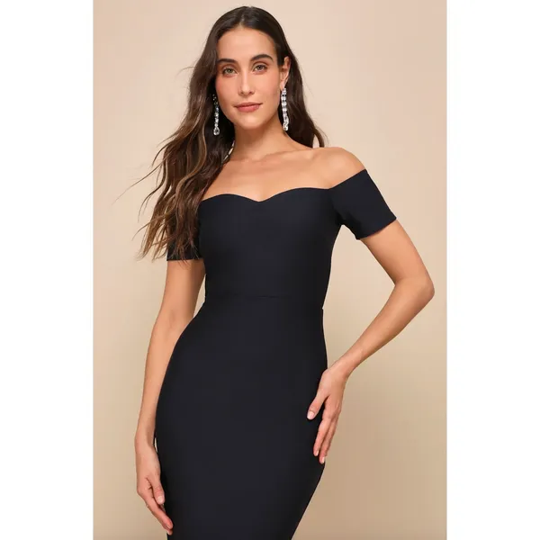 Lulus How Much I Care Midnight Blue Off-the-Shoulder Midi Dress Cocktail XS NWT - Image 4