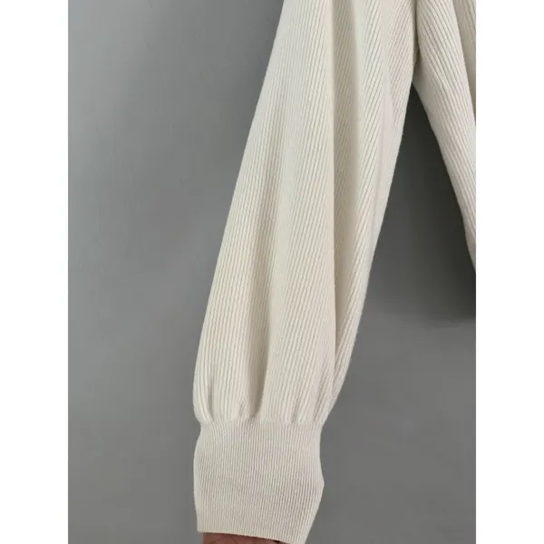 Abercrombie & Fitch White Ribbed V Neck Ballon Sleeve Sweater Size Medium - Image 4