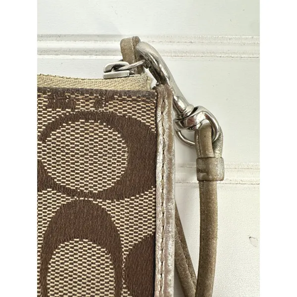 Coach Penelope Zip Wristlet Wallet Turn-Lock Gold Brown Signature Gold Liner Y2K - Image 9