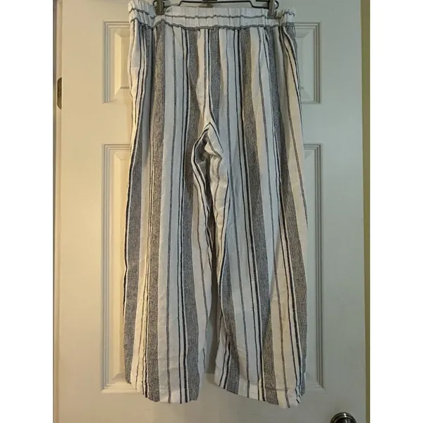 Per Se White And Black Striped Linen Crop Wide Leg Pants Women M Breezy Classic - Image 5