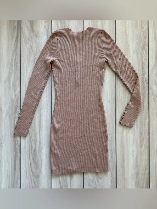 Abercrombie & Fitch Henley Ribbed Button Cuff Sweater Dress Tan Small NWT - Image 8