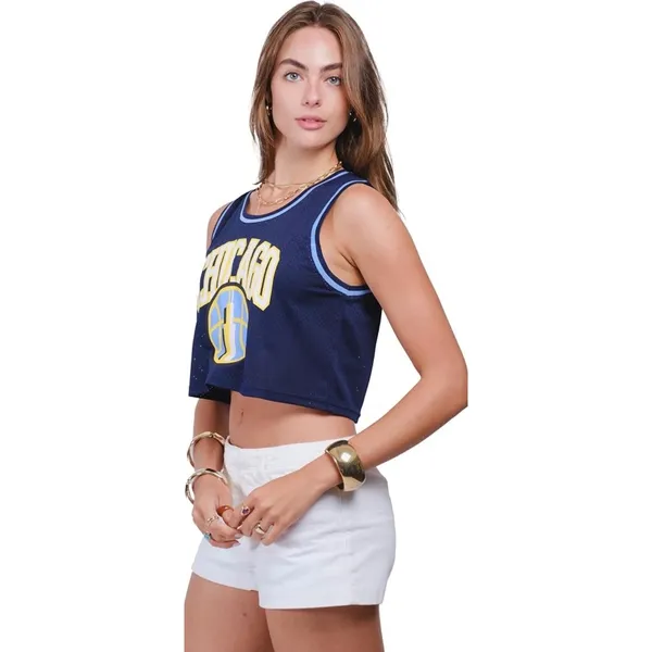 Ultra Game WNBA Chicago Sky Cropped Mesh Basketball Jersey Navy Blue Womens L - Image 2