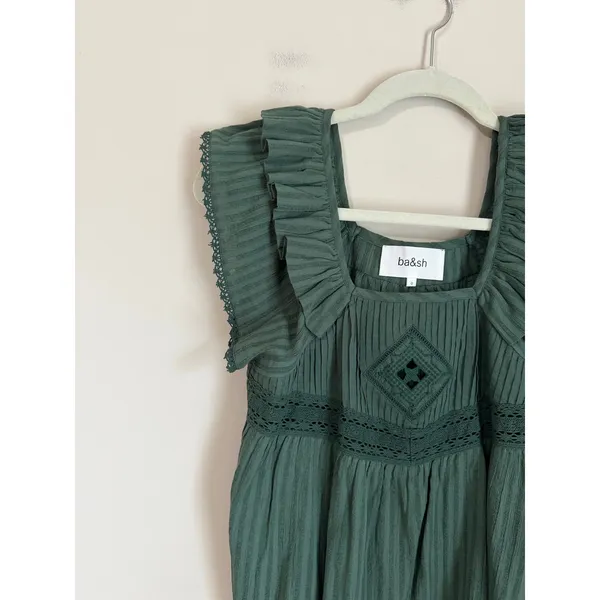 Ba&sh Ruffle Blouse Women‎ Size 0 Sleeveless Lace Embroidered Boho Cotton Blouse - Image 3