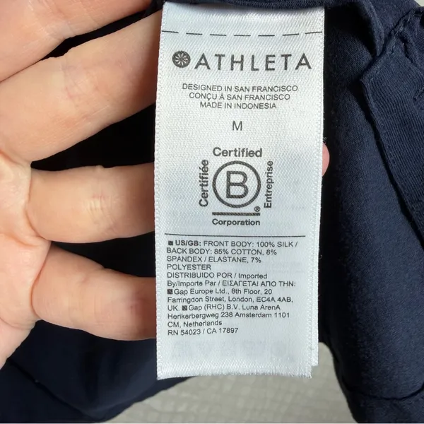Athleta Dark Blue Silk Hybrid Short‎ Sleeve Top - Image 4