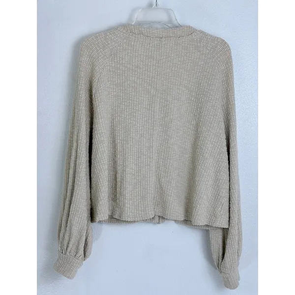Free People Beach Cardigan Beige Textured Knit Balloon Sleeve Size S - Image 6