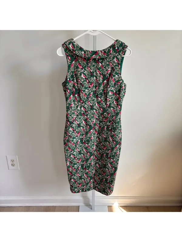 Boden EUC Women's Martha Seam Detail Dress Green Bird Print Size 6R - Image 5