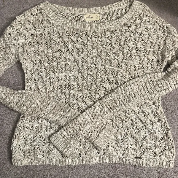 Hollister crochet knit sweater cream long sleeve size small - Image 3