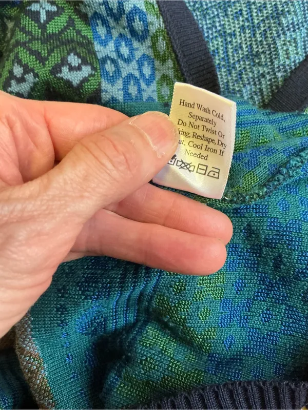 Coldwater Creek USA Mixed Pattern Cardigan Blue Green Rayon Knit Boho Sweater - Image 4