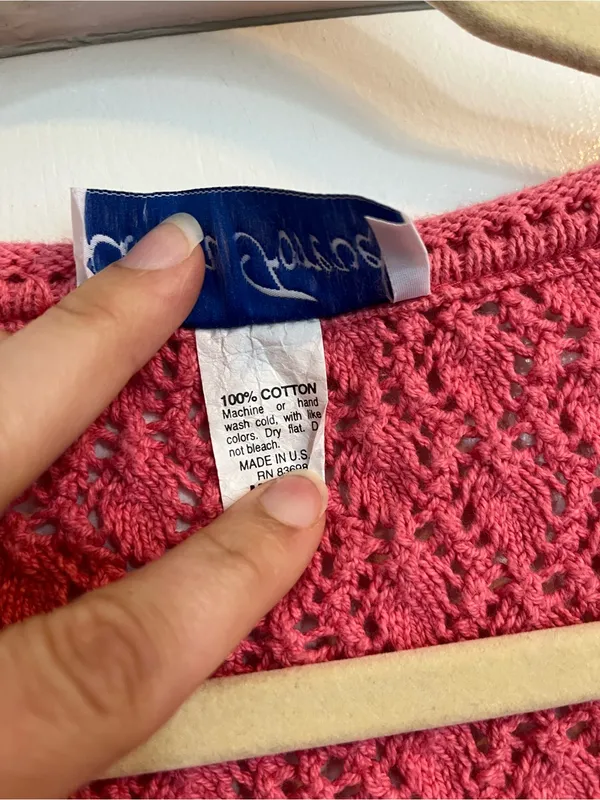Vintage Pink Knit Button front Cardigan cotton women’s size medium chunky - Image 2