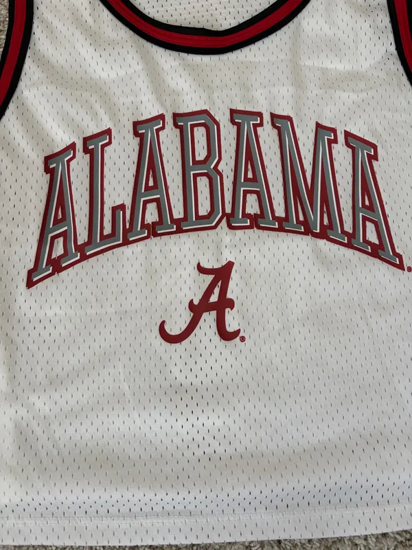 White and Crimson Alabama Women's Mesh Jersey Tank - Image 2