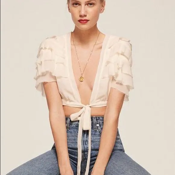 Reformation Rosedale Ruffle Top in Ivory Size Medium - Image 3