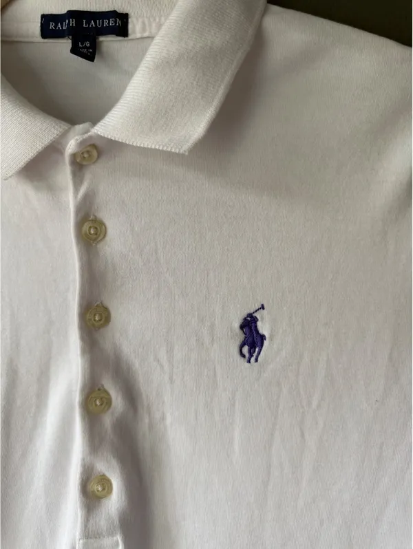 Ralph Lauren White Polo Shirt Dress with Navy Logo - Size Large - Image 3