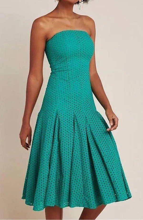 Anthropologie Women’s Lelia Eyelet Midi Dress Turquoise Blue Green Size 0 - Image 3