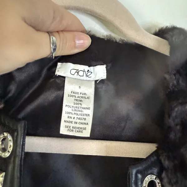 Cache Y2k Faux Fur Vest‎ Studded Embellished Black Brown Animal Print S Small - Image 3