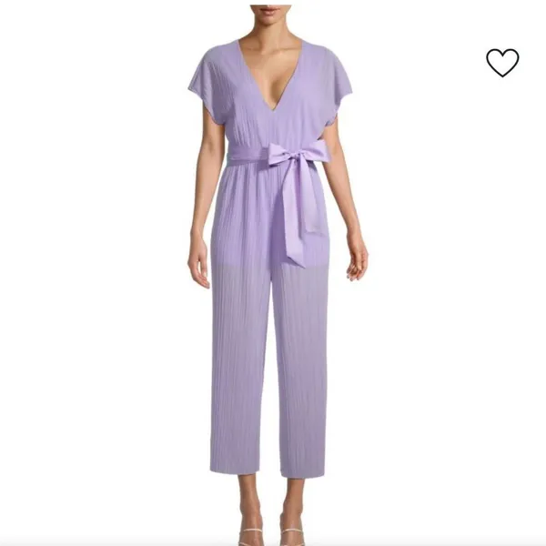 Alice + Olivia Mitsue Plissé Jumpsuit 2 Lilac Pleated Wide Leg Belted - Image 10