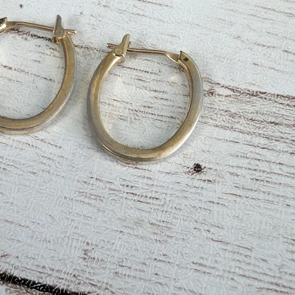 Vintage Earrings For Pierced Ears - Dainty Dull Gold Tone Elongated Hoops - Image 4