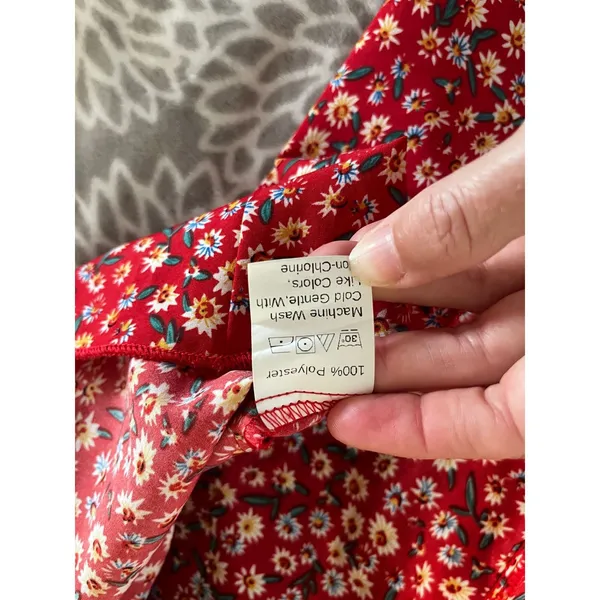 SheIn Red‎ Ditsy Floral Maxi Skirt XS Side Slit High Rise Cottagecore Boho Chic Garden - Image 8
