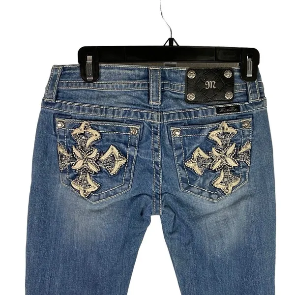 New Miss Me Jeans Womens Sz 26 Signature Skinny Denim Embroidered‎ Cross Pockets - Image 2