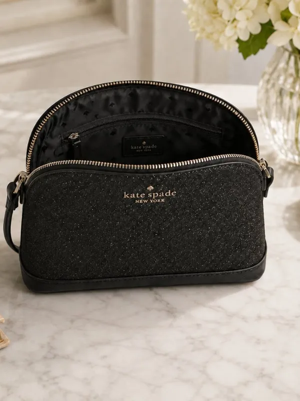 Kate Spade Black Glitter Crossbody Bag Saffiano Trim Adjustable Strap NWT - Image 5