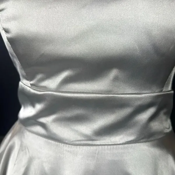 Women’s Silver Satin Short Prom Party Dress Spaghetti Straps Size 6 *READ - Image 12