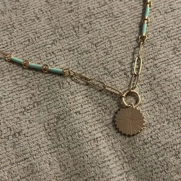 Boutique palmetto moon new necklace green chain gold w earring set - Image 2
