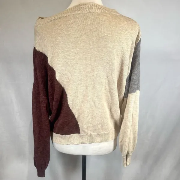 Jhon Peters cream brown and gray color block sweater size large - Image 6