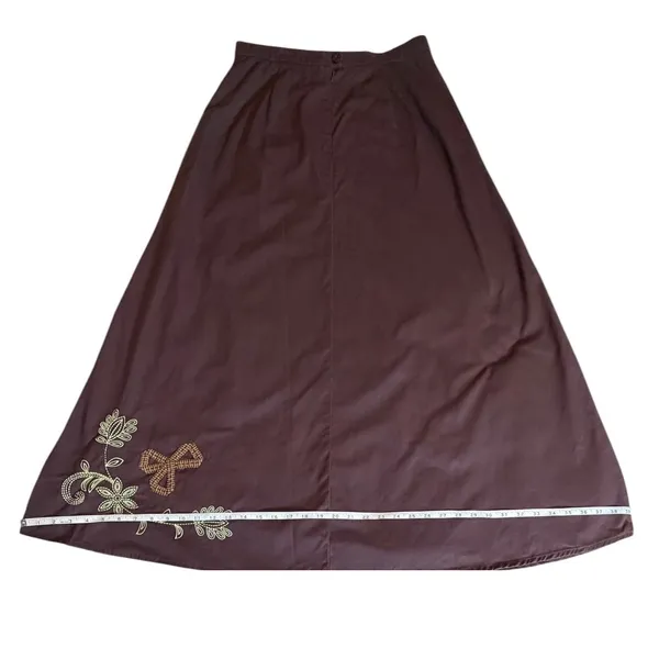 Vintage 90s Y2K Whimsigoth Brown Embroidered A-Line Maxi Skirt Cottagecore Sz 10 - Image 6