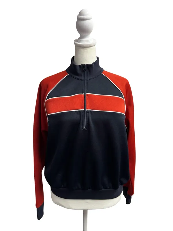 Frame Colorblock Mock Neck 1/4 Zip Pullover Sweatshirt Blue Red Small Retro 90s - Image 2