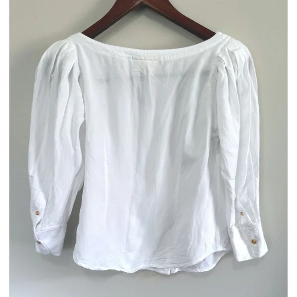 Anthropologie‎ Maeve White Solange Button Down Scoop Neck Blouse Top Size US 0 - Image 3