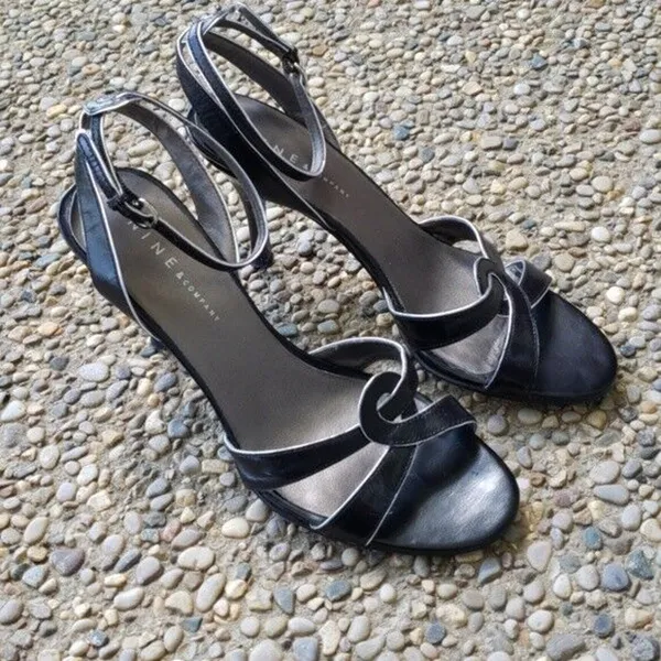 Nine & Co. Heels - Leather Upper Black with Silver Trim Ankle Tie - Size 6 - Image 2