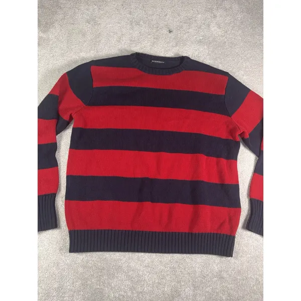 Brandy Melville Brianna Striped Sweater Red Navy Crew Neck Relaxed Fit - Image 3