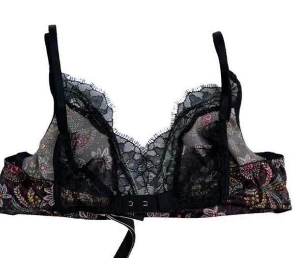 Victorias Secret Small Soft Bralette Satin Lace Trim Floral Unlined Wireless Bra - Image 3