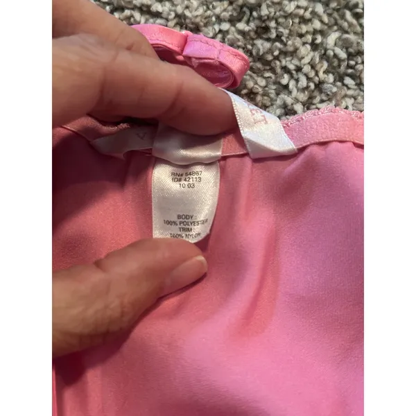 Victoria's Secret Vintage‎ 2003 Pink Satin Lace Trim Babydoll Slip Dress Small - Image 5