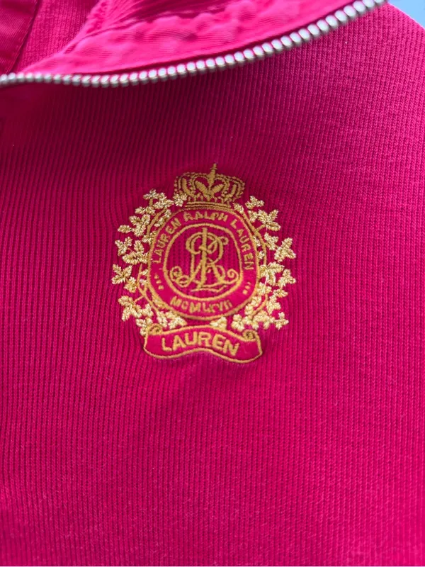 Lauren Ralph Lauren Red Gold Crest Quarter Zip Cotton Pullover M - Image 6