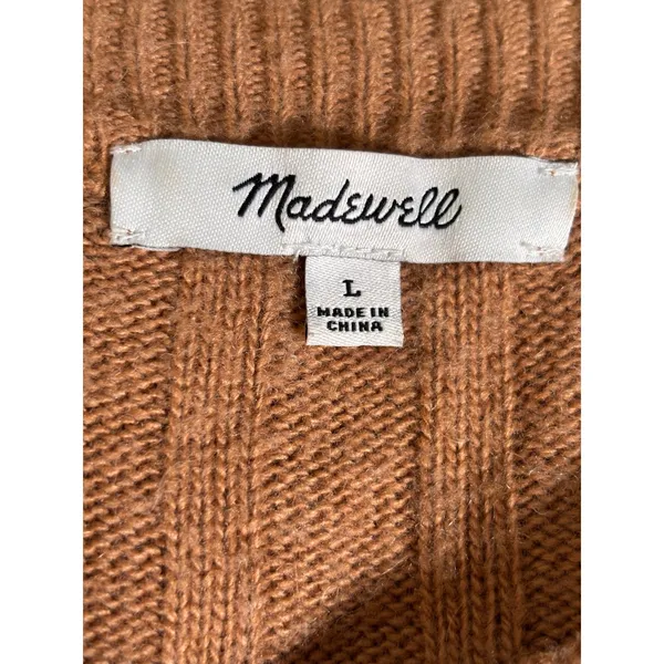 Madewell Re)sourced Ribbed Wool Alpaca Midi Sweater Dress Large Colorblock Tan L - Image 9